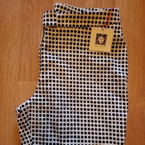 Anne Klein Pants Womens 12 Polka Dot Stretch Black White Retro Tapered NWT